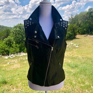 Black Spiked Studded Faux Leather Vest Forever 21 Womens Size S Punk Grunge Rock